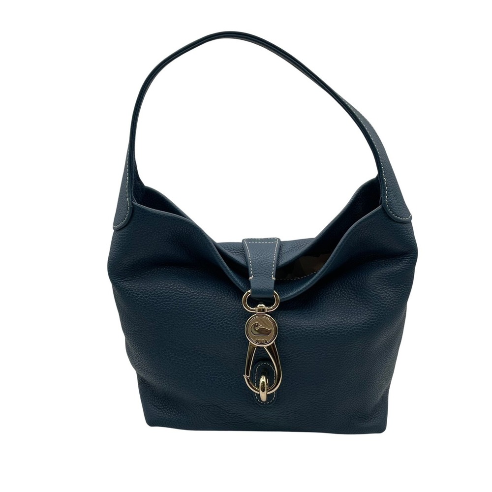 Dooney & Bourke Logo Lock Sac Blue Pebble Grain Leather Medium Luxury